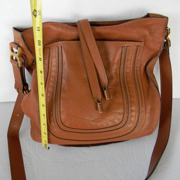 CHLOE MARCIE TAN PEBBLE LEATHER HOBO/CROSSBODY MESSENGER BAG MADE IN ITALY - Picture 5 of 15